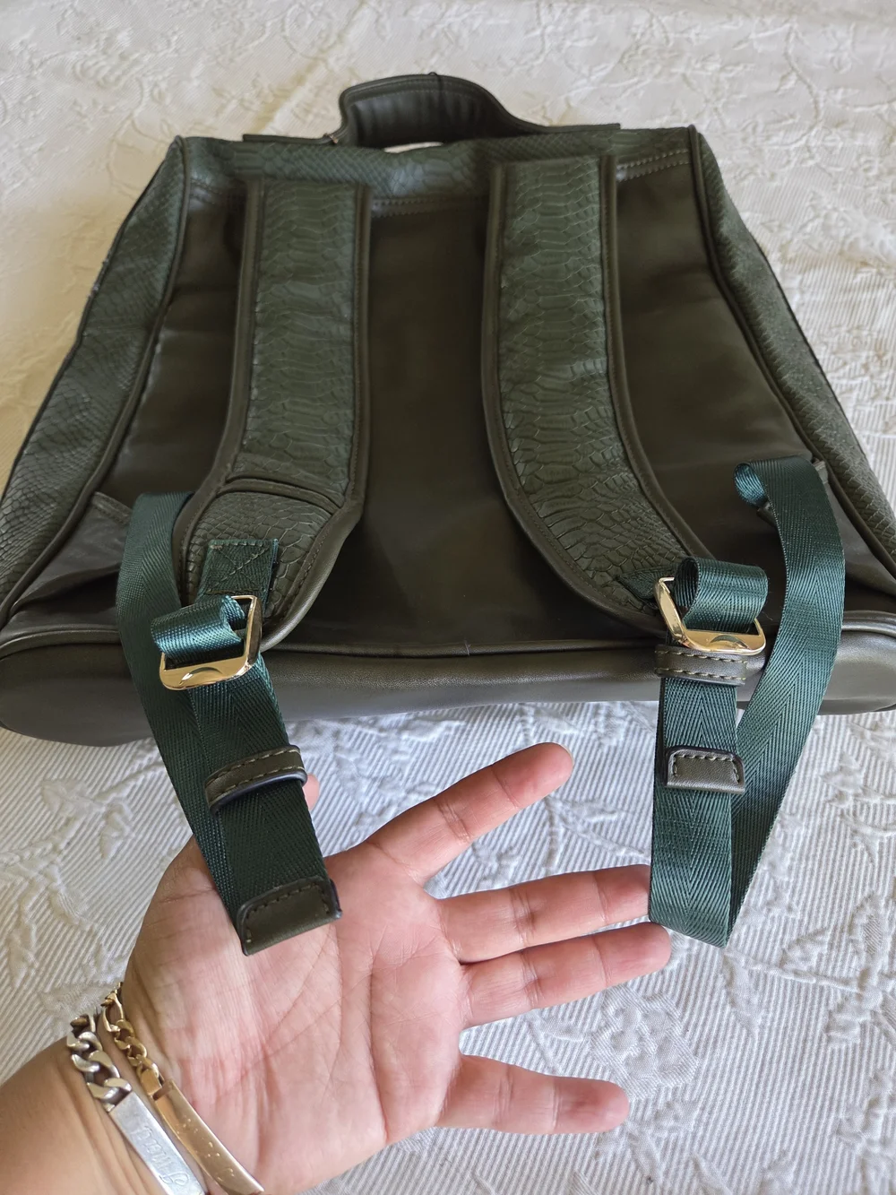 Tote&Carry | Olive Green Faux Leather Textured Backpack